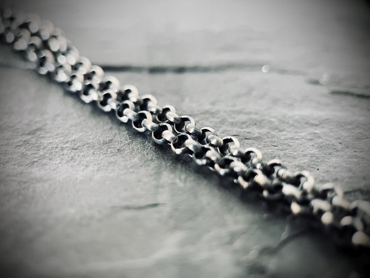 Simple Minimalist 925 Solid Sterling Silver Distressed Oxidised Rustic 22" Inch Rolo Loop Link Chain Necklace