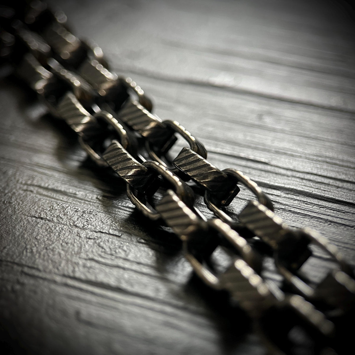 Rustic Etched Stainless Steel Matte Black & Silver Thick Chunky Heavy Box Chain Necklace