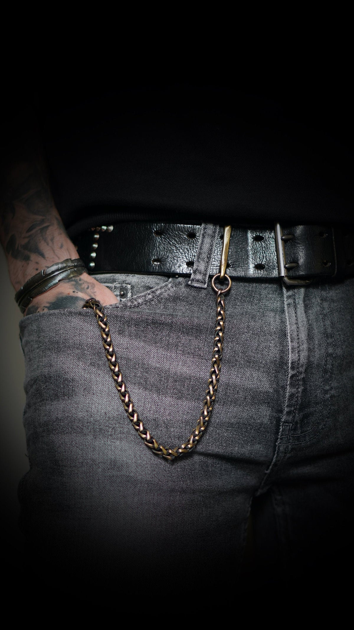 Distressed Oxidised Solid Brass Belt Loop Fish Hook Wallet Chain Accessory / EDC / Everyday Carry / Mens / Unisex / Key Holder / Keychain
