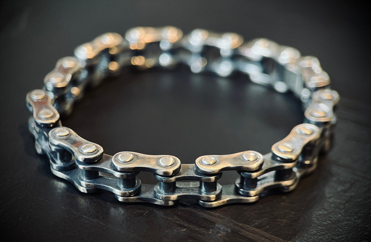 Handmade Oxidized & Distressed 925 Sterling Silver Bike Chain Bracelet – Unisex Jewelry