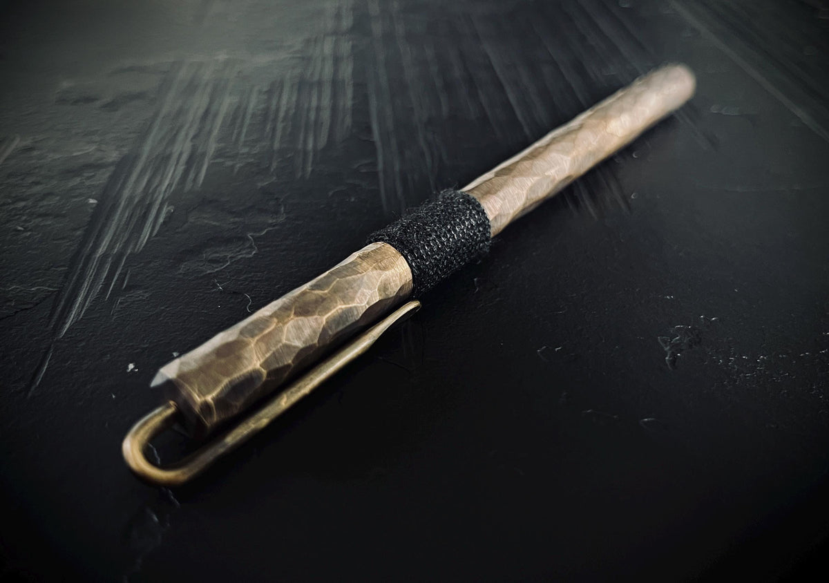 Hammered Distressed Honeycomb Pattern Ballpoint Brass Pen with Grip and Shirt Clip / Accessory / Writer / Notebook / Notes / EDC