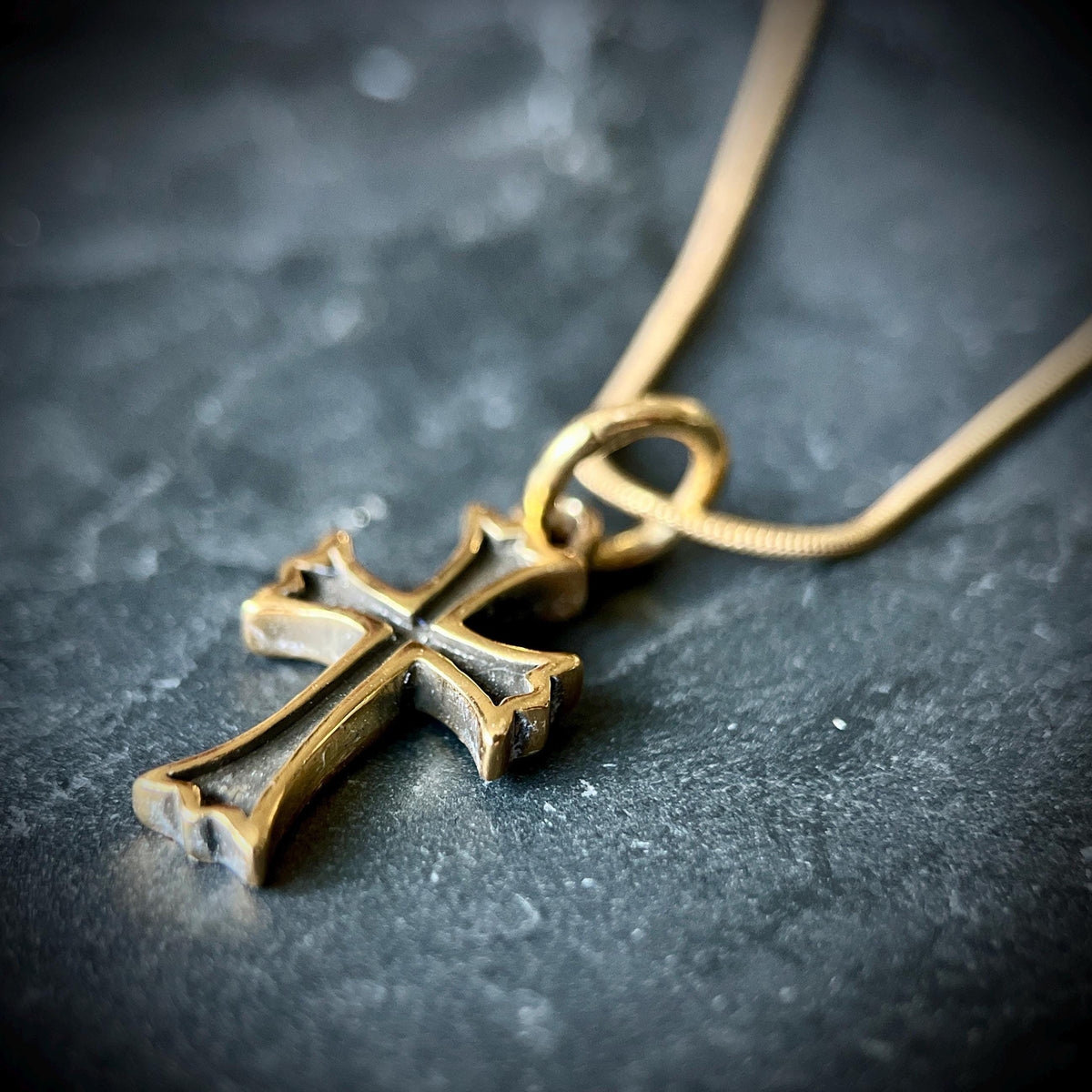 24ct Gold Handmade Small Crucifix Cross Pendant & Matching Necklace with Presentation Gift Box