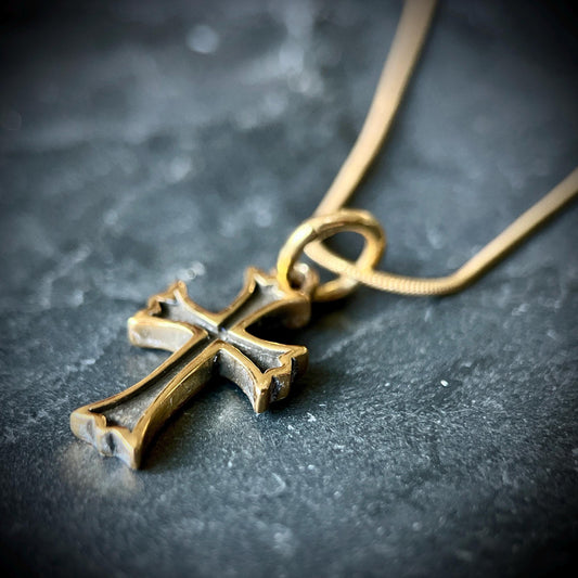 24ct Gold Handmade Small Crucifix Cross Pendant & Matching Necklace with Presentation Gift Box
