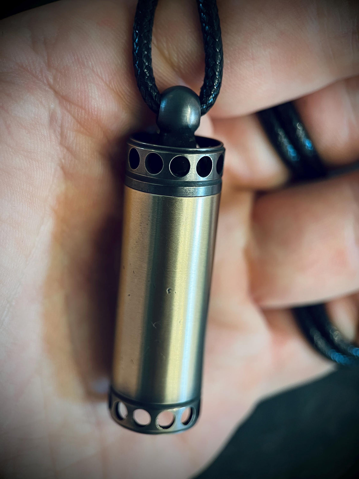 Handmade 2-Tone Shotgun Shell Rustic Distressed Brass Vial Cremation Stash Capsule Pendant with Black Rope Cord Necklace / Keepsake / Locket