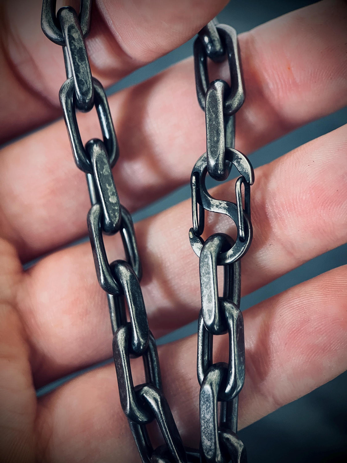 Oxidized Titanium Steel Cable Chain Bracelet – Rustic Mens Jewelry