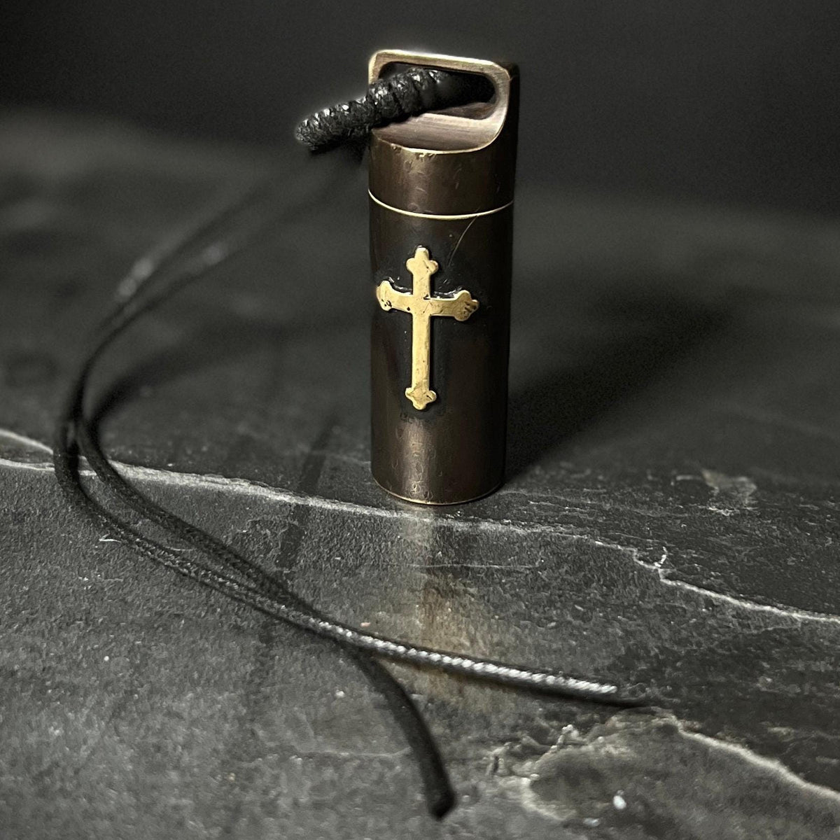 Engraved Large Brass Bullet Shotgun Shell Stash Screw Capsule Key-chain with Crucifix Cross / Accessory / EDC / Everyday Carry / Pill Box