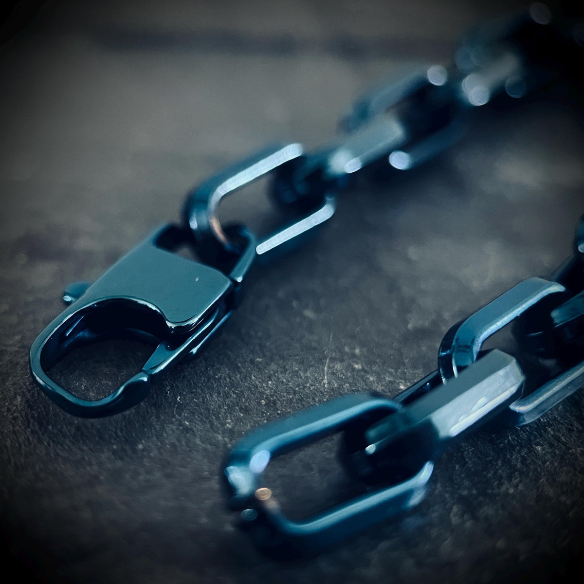 Simple Stainless Steel Teal Metallic Blue Thick Chunky Heavy Anchor Link Chain Bracelet - Mens / Unisex / Titanium / Minimalist
