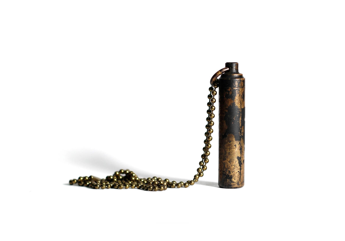 Distressed Brass Vial Necklace: Vintage Style Capsule Urn Pendant