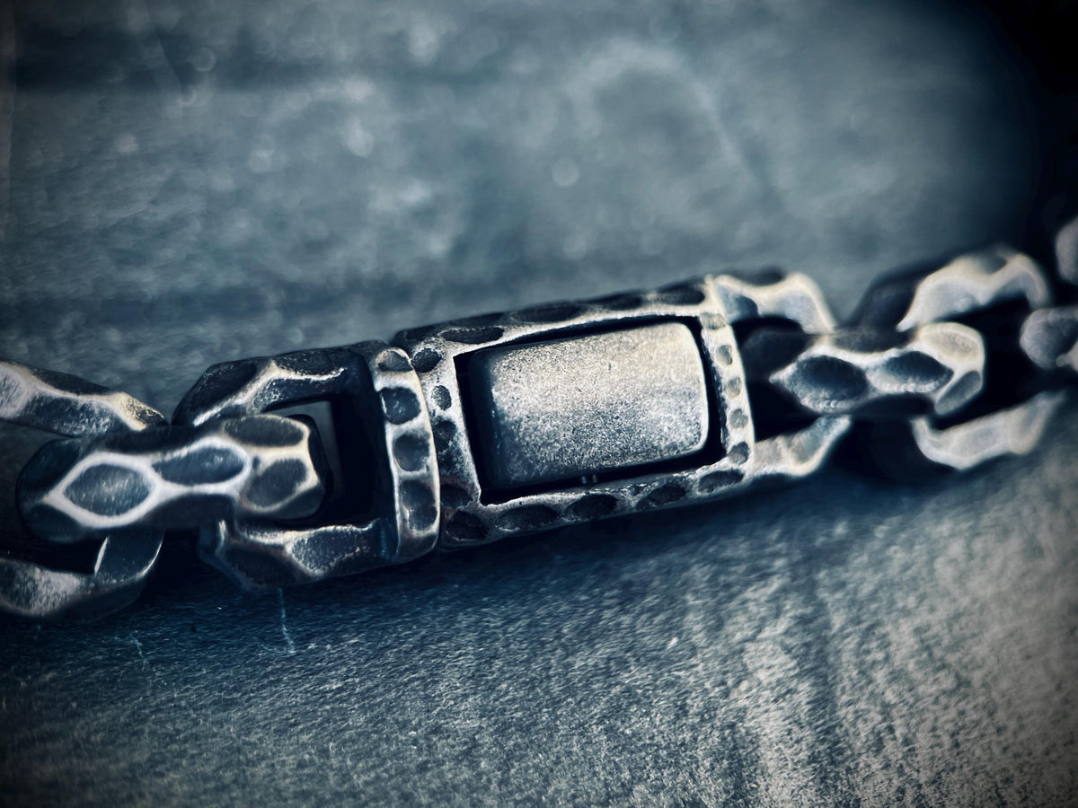 Boxy Thick Chunky Heavy Distressed Hammered Oxidised Silver Stainless Steel Cable Link Chain Necklace