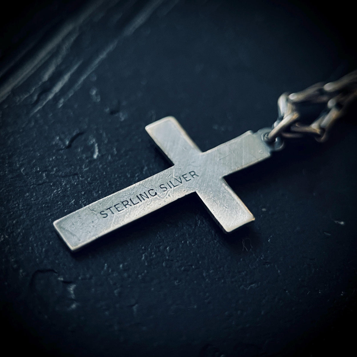 Small Rustic Minimalist Solid Sterling Silver 925 Cross Crucifix Pendant & Paperclip Cable Chain Necklace