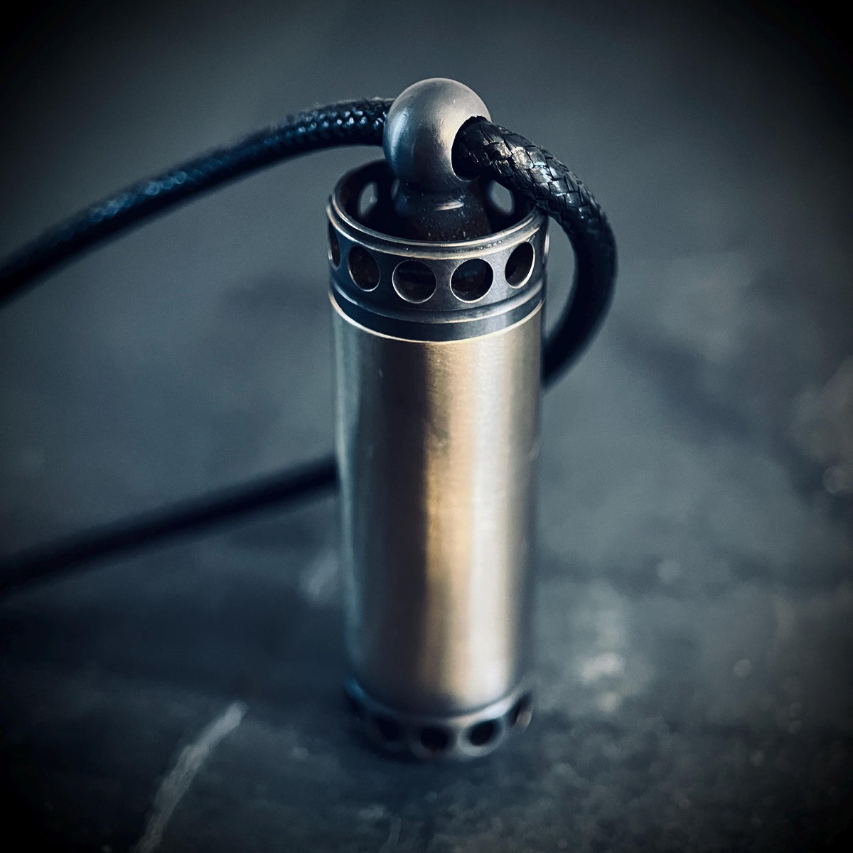 Handmade 2-Tone Shotgun Shell Rustic Distressed Brass Vial Cremation Stash Capsule Pendant with Black Rope Cord Necklace / Keepsake / Locket