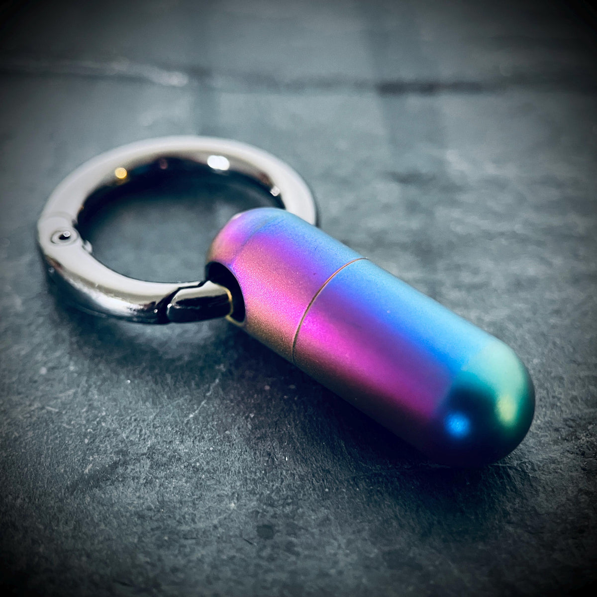 Rainbow Pearlescent Distressed Titanium Waterproof Pill Bottle Capsule Keychain / Keyring / Carabiner / Survival EDC / Container / Pocket