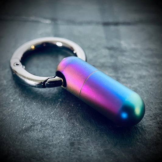Rainbow Pearlescent Distressed Titanium Waterproof Pill Bottle Capsule Keychain / Keyring / Carabiner / Survival EDC / Container / Pocket