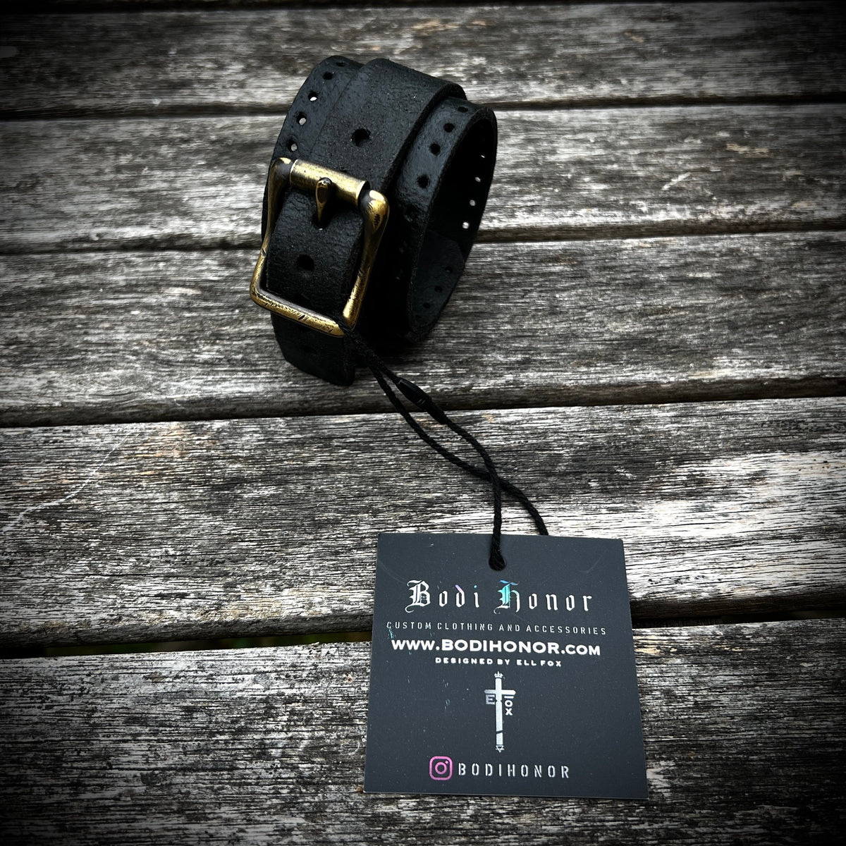 Artisan Handmade Road Rash Black Worn Out Distressed Relic Leather Wristband Cuff Bracelet Accessory with Oxidised Solid Brass Buckle Strap