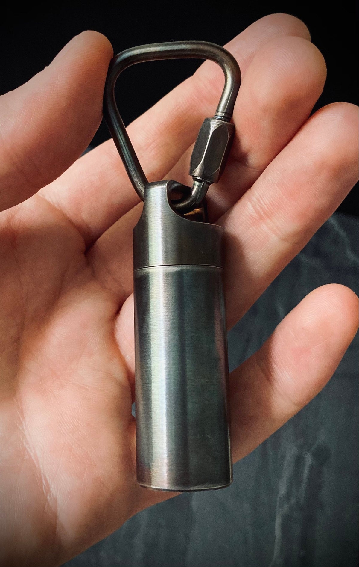 Rainbow Pearlescent Distressed Stainless Steel Waterproof Pill Bottle Capsule Keychain / Carabiner / Survival EDC / Container / Pocket / SOS