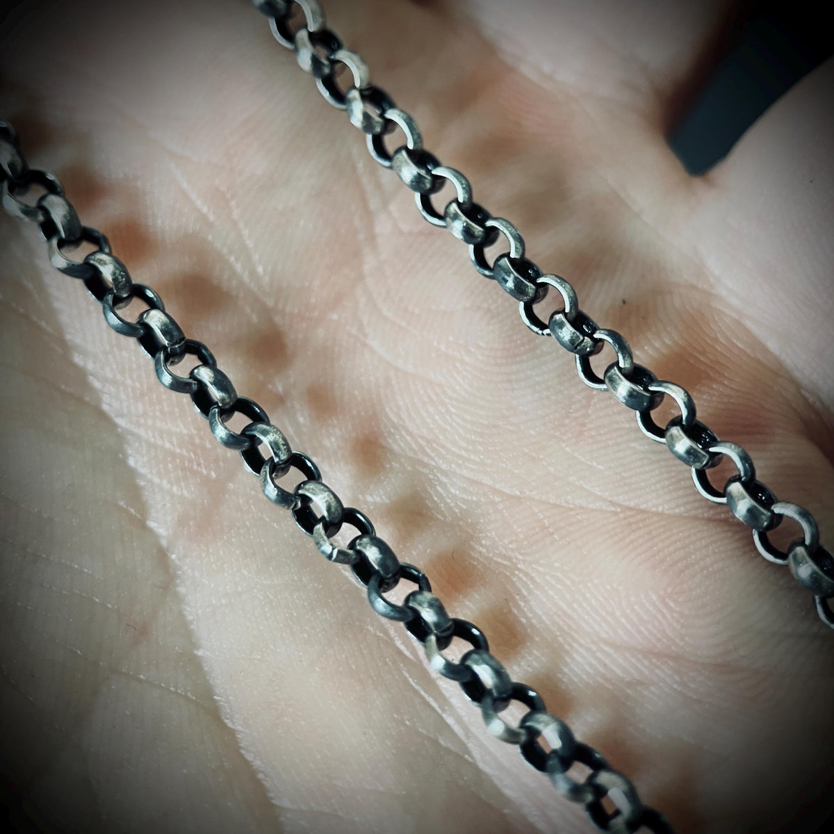 Simple Minimalist 925 Solid Sterling Silver Distressed Oxidised Rustic 22" Inch Rolo Loop Link Chain Necklace