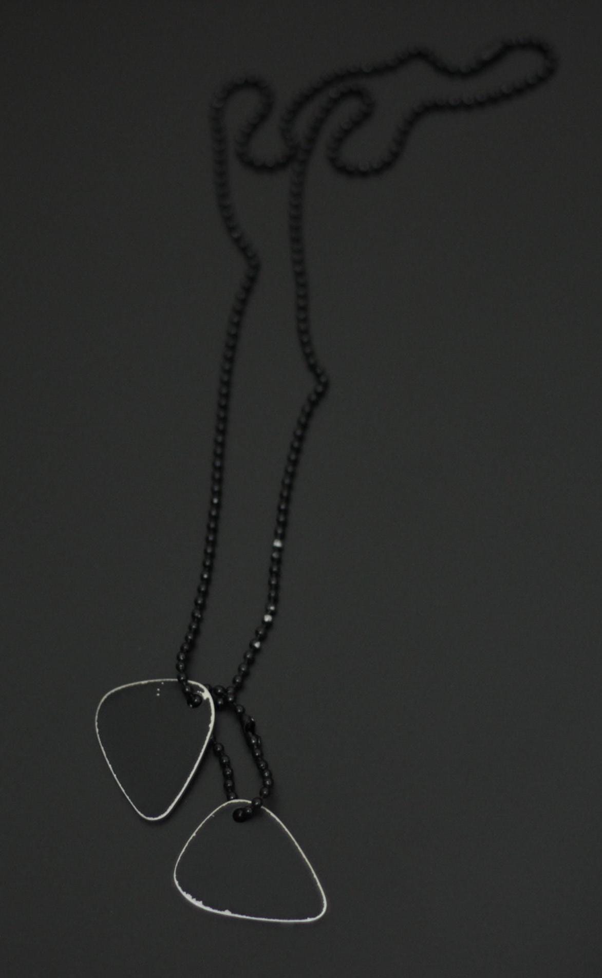 Handmade Matte Black Guitar Pick Necklace: Stainless Steel Musician Pendant
