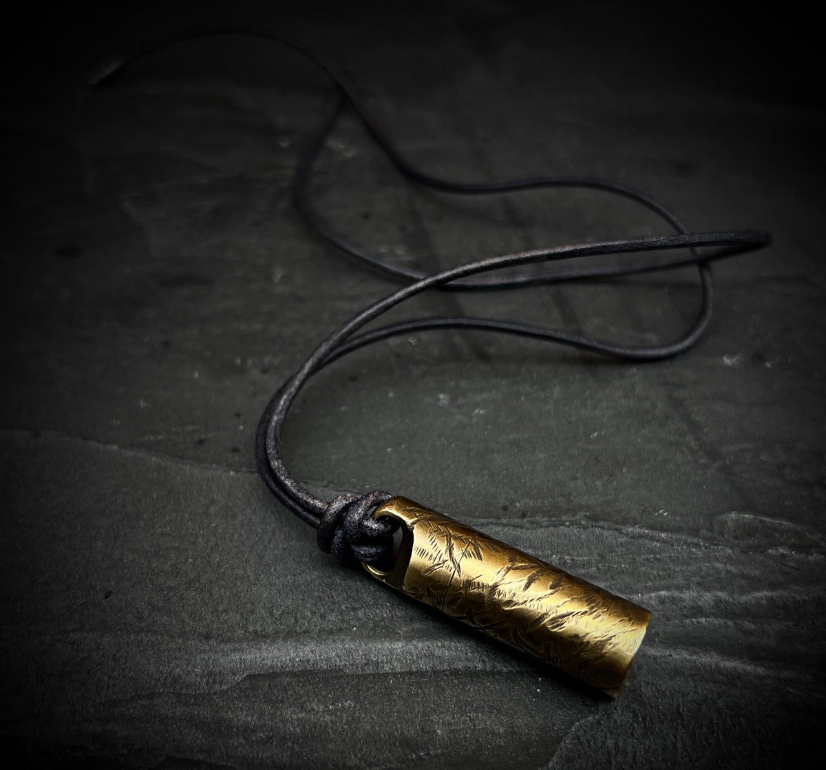 Solid Brass Small Pill Vial Cracked Effect Heavily Distressed Shotgun Shell Capsule Stash Urn Pendant with Leather Cord Necklace / EDC