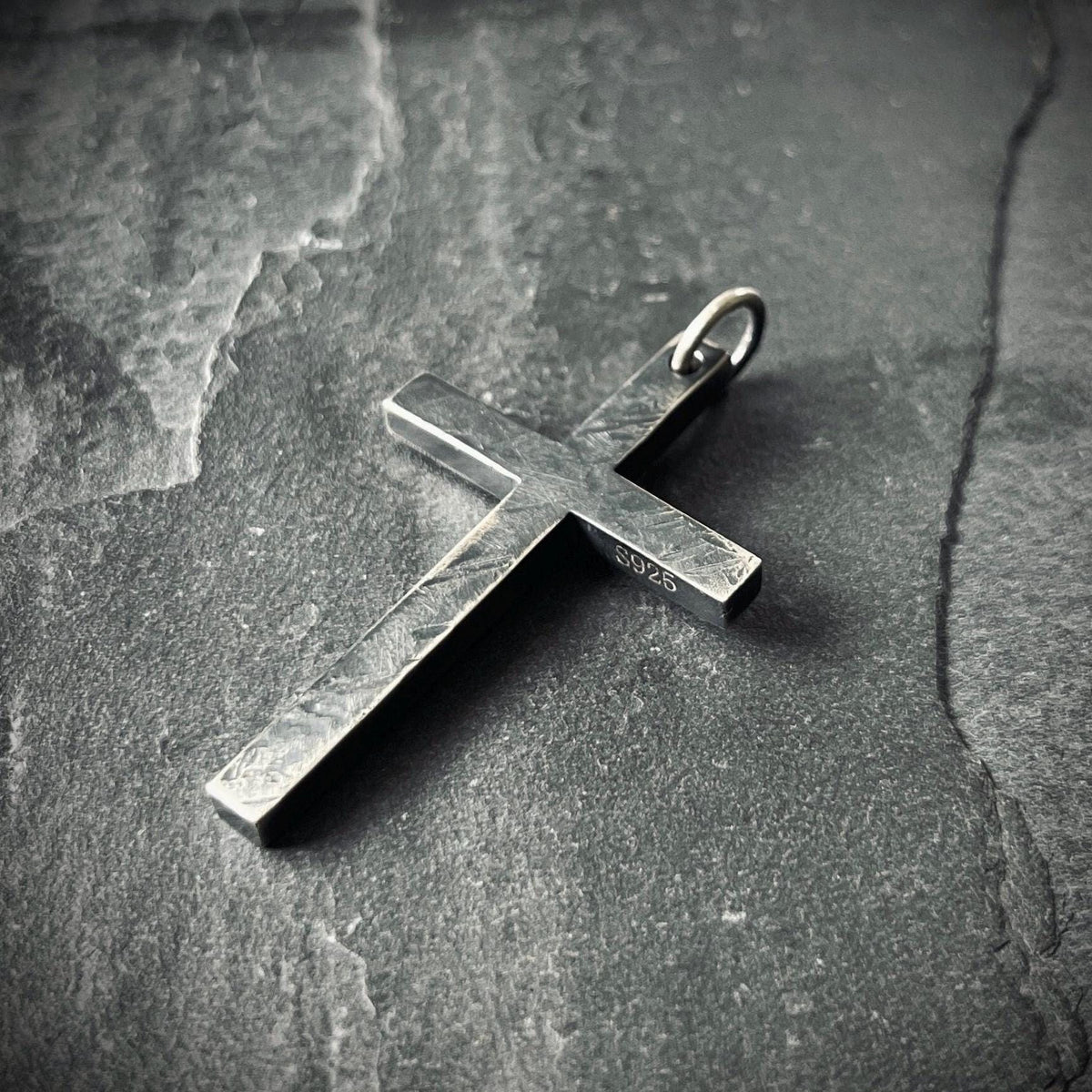 Distressed Handmade 925 Solid Sterling Silver Simple Minimalist Plain Cross Crucifix Pendant