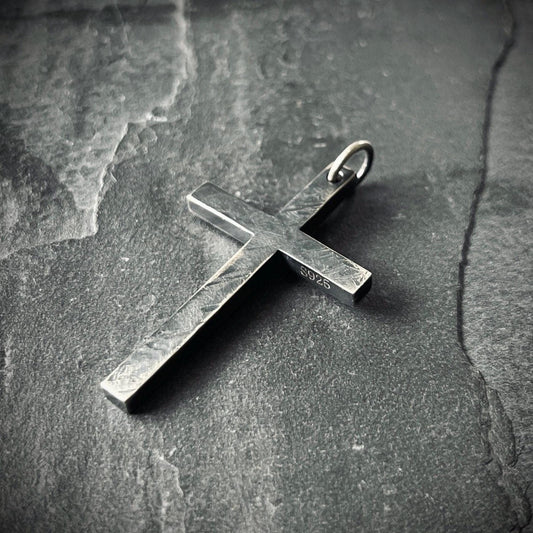 Distressed Handmade 925 Solid Sterling Silver Simple Minimalist Plain Cross Crucifix Pendant