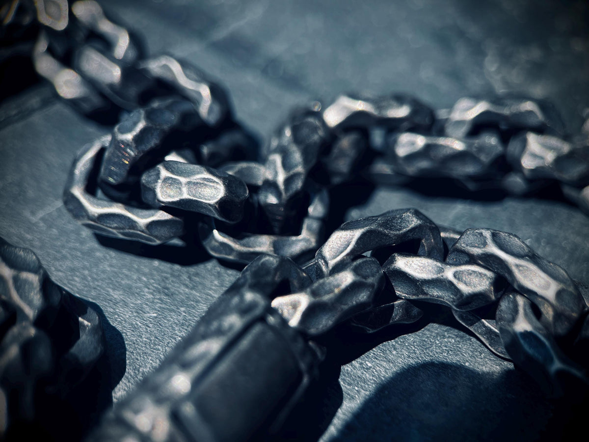 Boxy Thick Chunky Heavy Distressed Hammered Oxidised Silver Stainless Steel Cable Link Chain Necklace