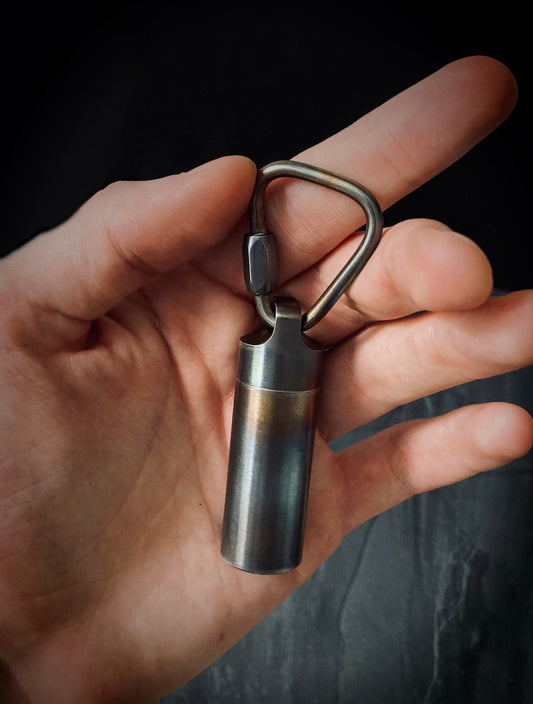Rainbow Pearlescent Distressed Stainless Steel Waterproof Pill Bottle Capsule Keychain / Carabiner / Survival EDC / Container / Pocket / SOS