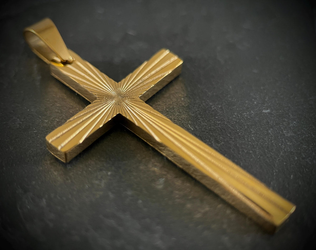 Ornate Engraved Gold Stainless Steel Handmade Simple Minimalist Plain Cross Crucifix Pendant