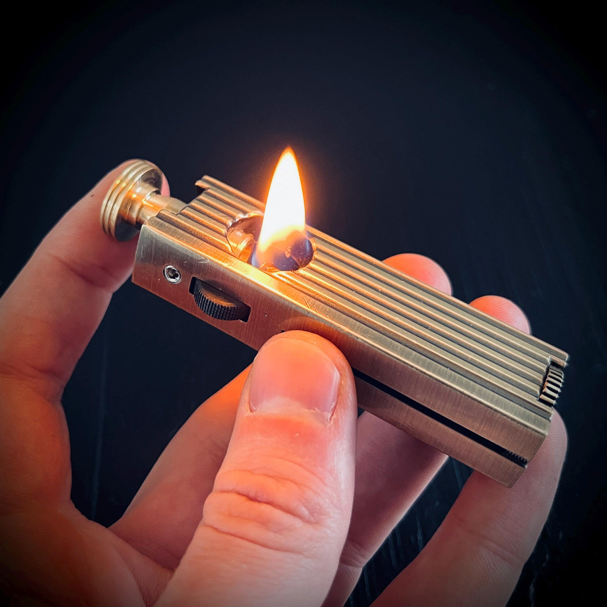 Sleek Art Deco 1920's Vintage Style Solid Brass Heavy Grooved Rustic Trench Art Custom Lighter / EDC / Everyday Carry / Light