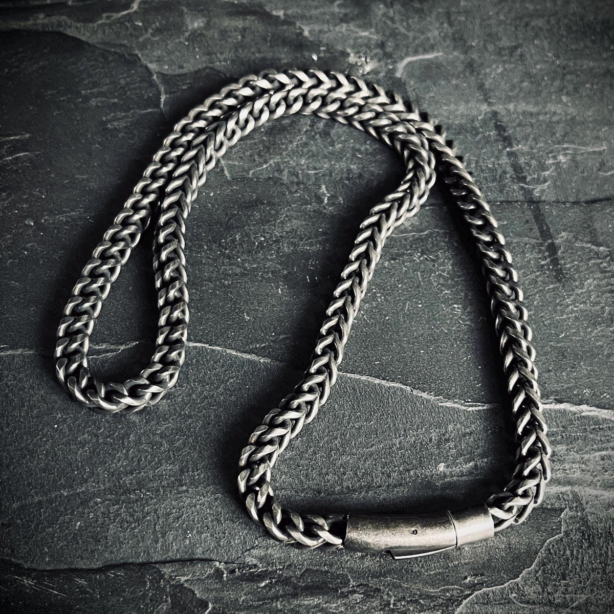 Oxidised Black & Silver Stainless Steel Chunky Thick Heavy Foxtail Chain Necklace - 24” Inches