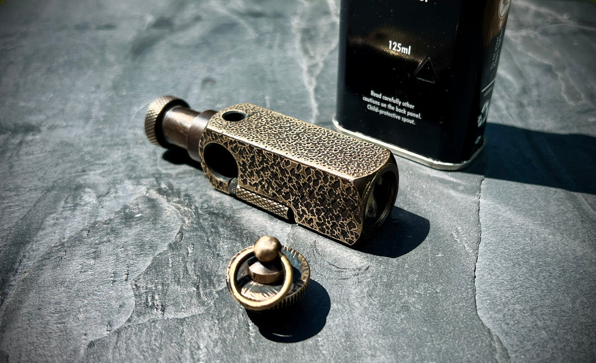 Distressed & Oxidised Vintage Patina Battle Worn Abstract Solid Brass Heavy Metal Trench Art War Lighter / EDC / Everyday Carry / Collectors
