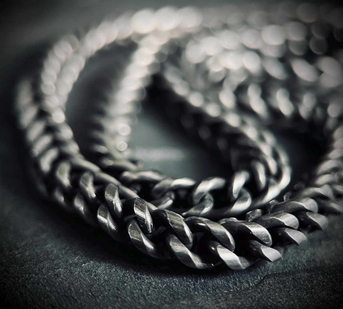 Oxidised Black & Silver Stainless Steel Chunky Thick Heavy Foxtail Chain Necklace - 24” Inches
