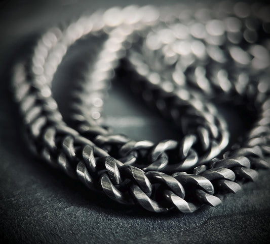 Oxidised Black & Silver Stainless Steel Chunky Thick Heavy Foxtail Chain Necklace - 24” Inches