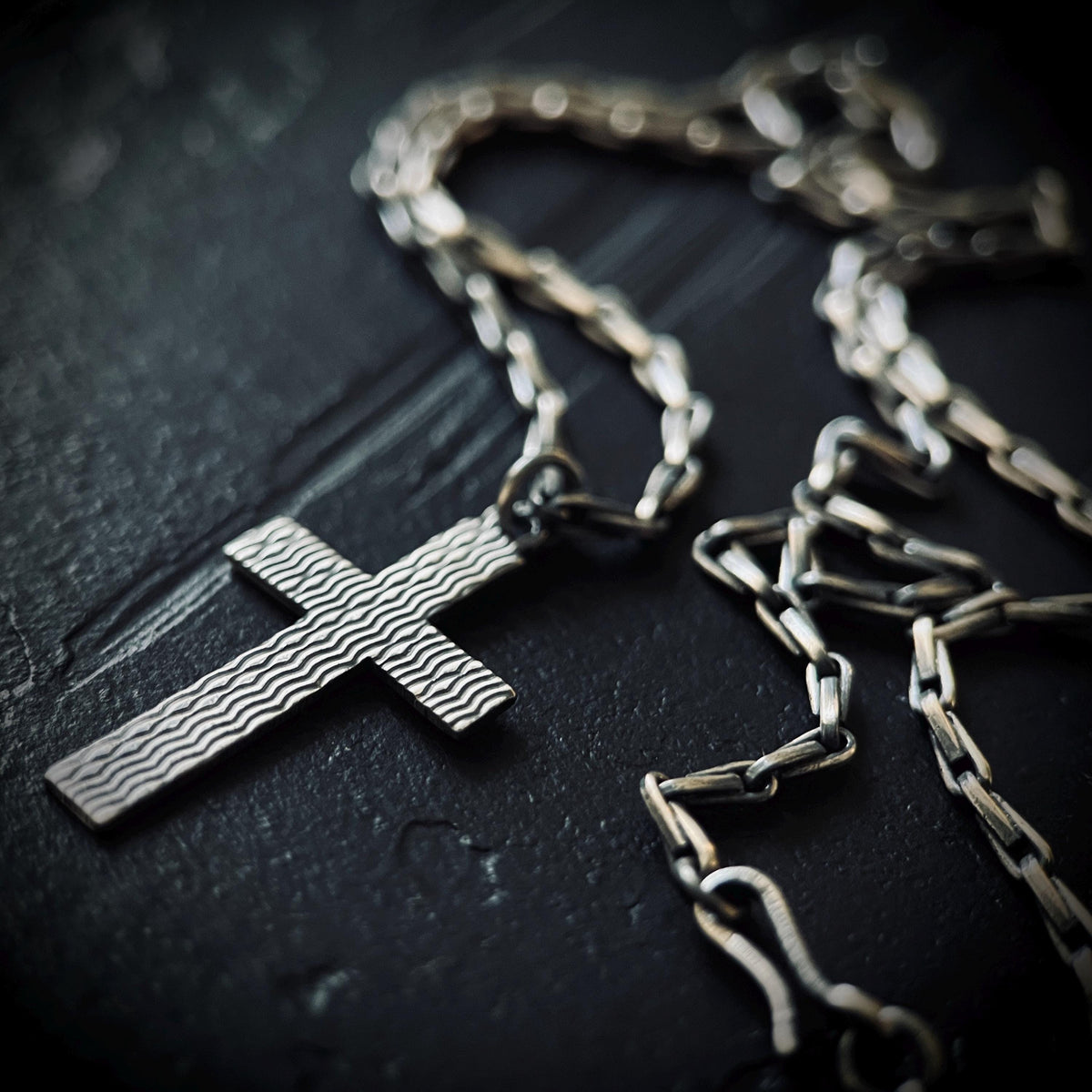 Small Rustic Minimalist Solid Sterling Silver 925 Cross Crucifix Pendant & Paperclip Cable Chain Necklace