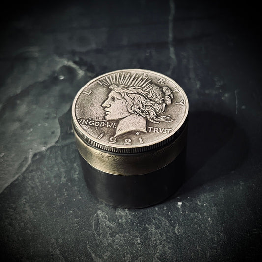 Handmade Brass Stash Box: Silver Hobo Coin Peace Dollar, Lady Liberty Pill, Medication Container