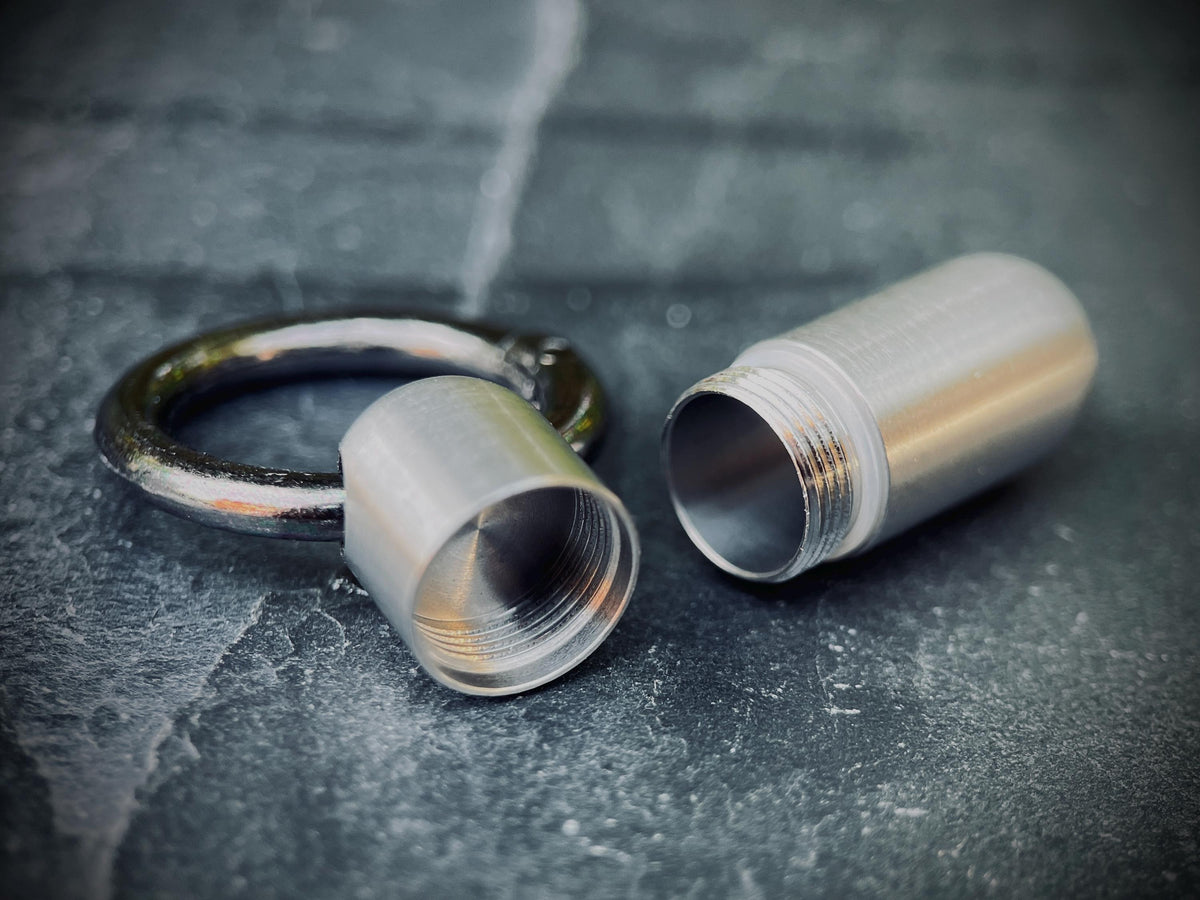 Silver Stainless Steel Titanium Waterproof Pill Bottle Capsule Keychain / Keyring / Carabiner / Survival EDC / Container / Pocket