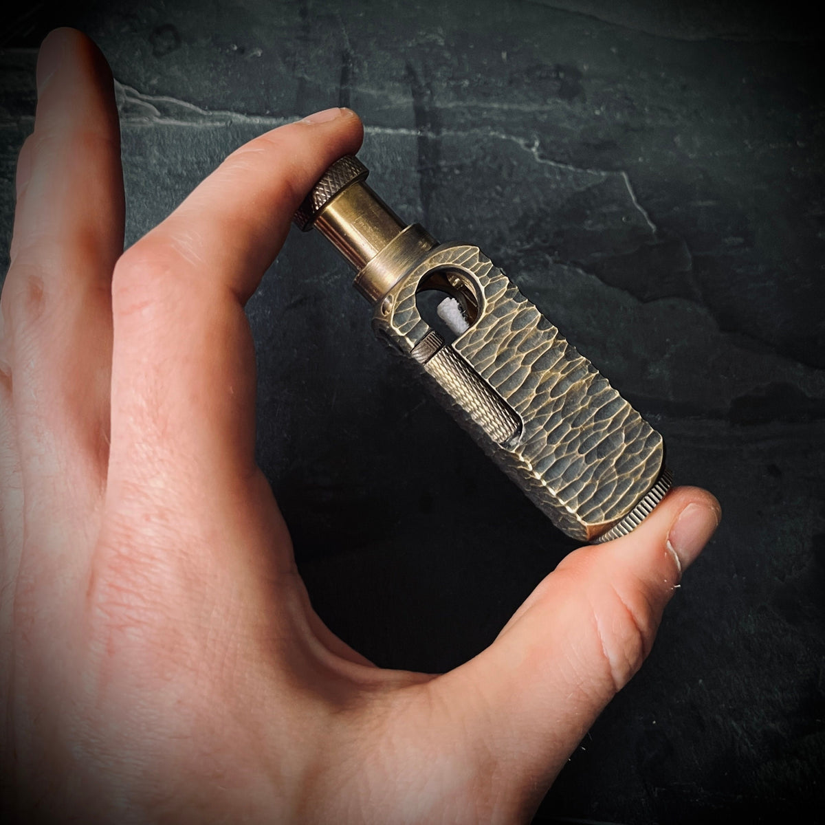 Vintage Style Battle Worn Solid Distressed Brass Heavy Metal Trench Art War Lighter with Textured & Hammered Surface / EDC / Collectors
