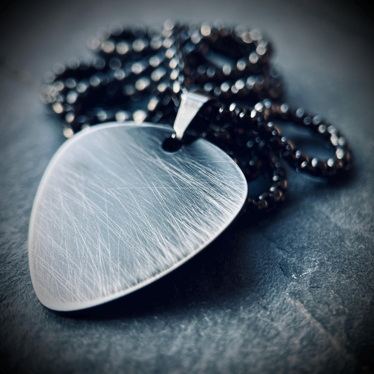 Minimalist Simple Brushed Stainless Steel Matte Black & Silver Guitar Pick Pendant with Matching Ball Chain Necklace / Guitarist / Musician