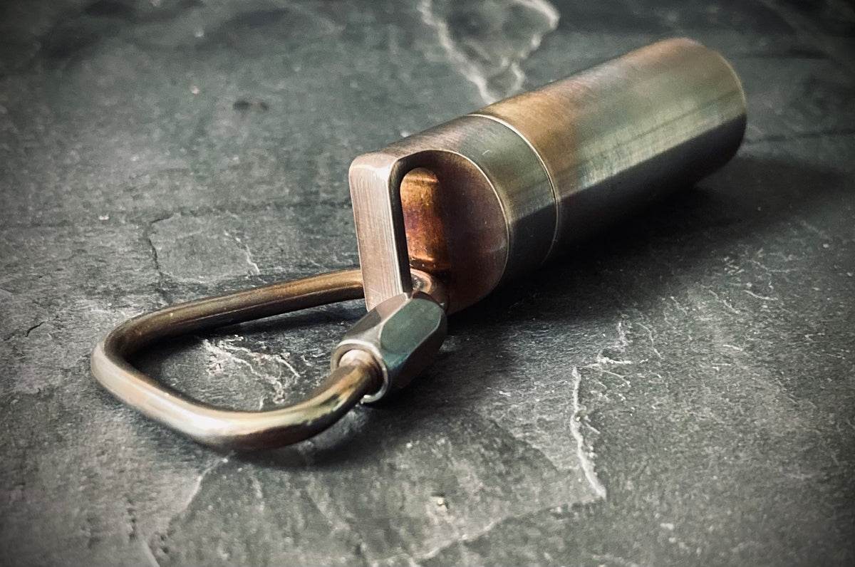 Rainbow Pearlescent Distressed Stainless Steel Waterproof Pill Bottle Capsule Keychain / Carabiner / Survival EDC / Container / Pocket / SOS