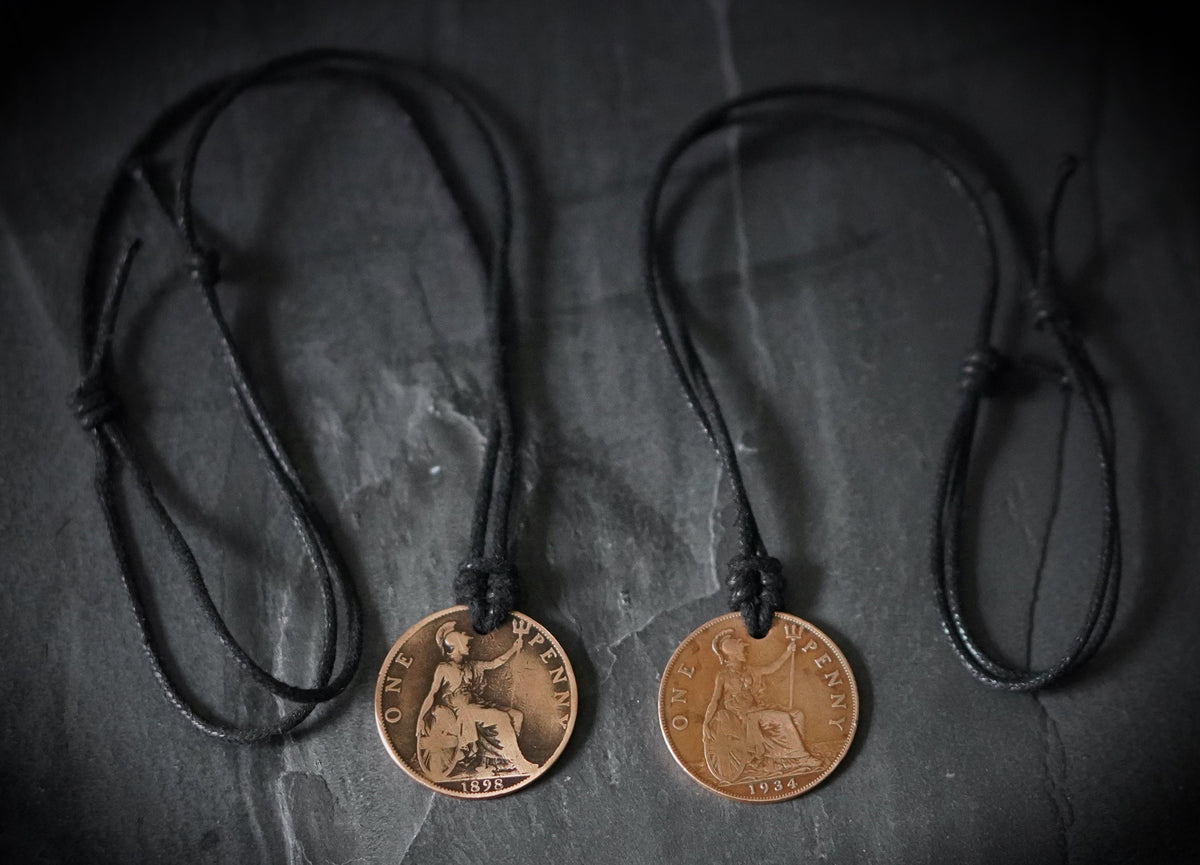 Distressed Copper Penny Necklace Set: King & Queen Medallion Pendants