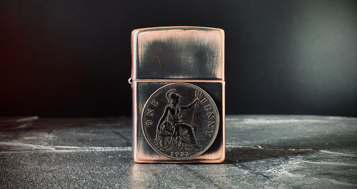 Custom Oxidised Antique Vintage Style Distressed Copper & Bronze Doubled Sided One Penny Zippo Lighter / EDC / Coin