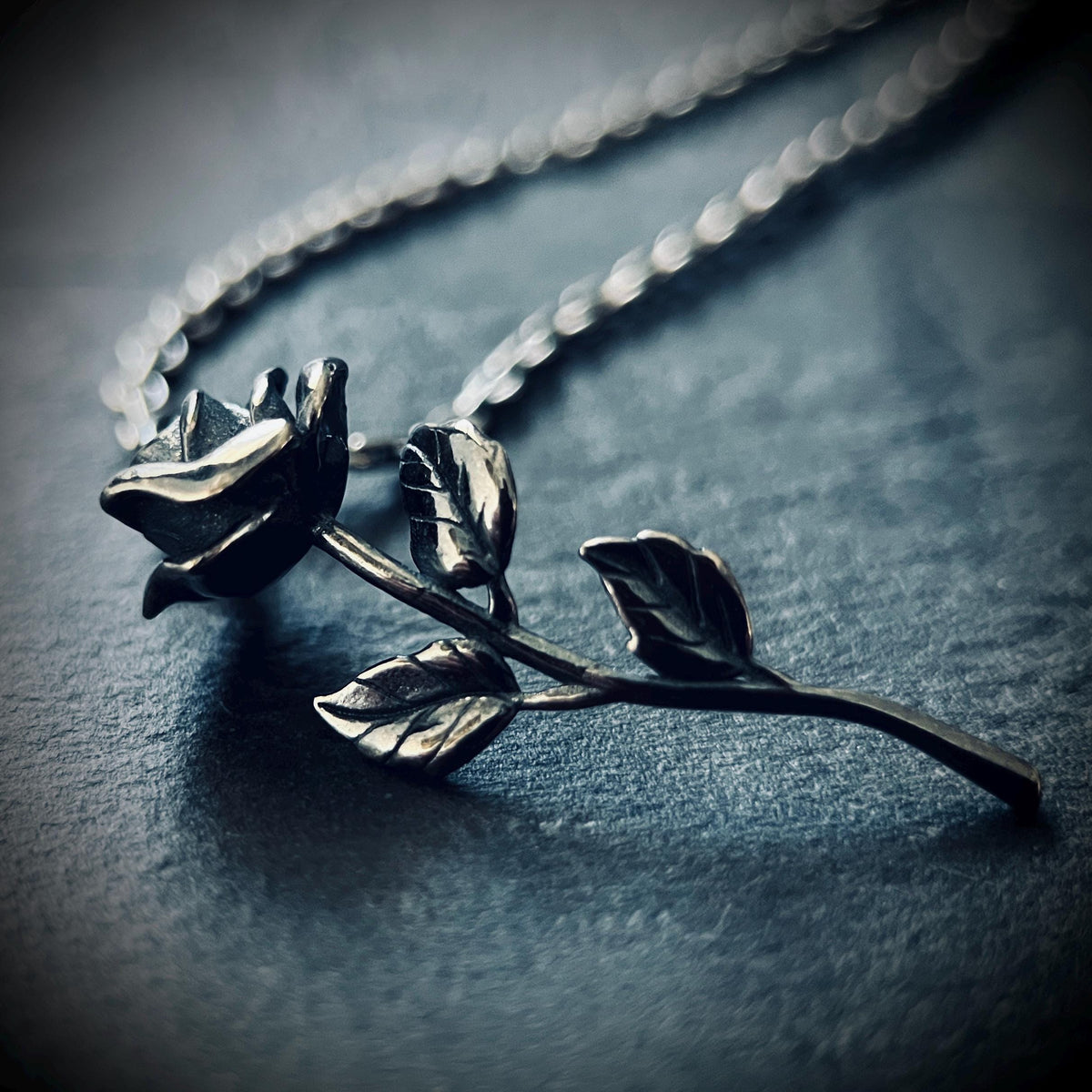 Rustic Oxidised 925 Sterling Silver Rose Pendant & Necklace • Floral Flower Necklace Charm