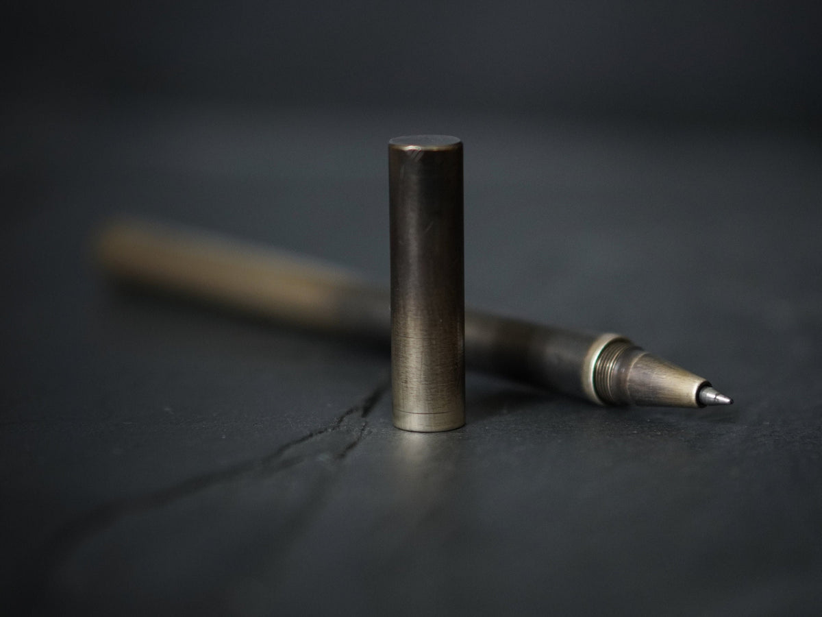 Handmade Two-Tone Solid Brass Pen: Distressed, Oxidized Finish