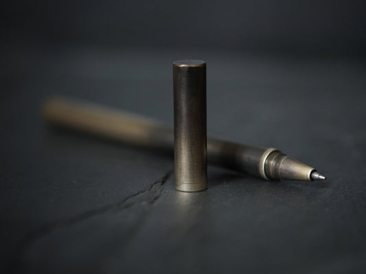 Handmade Two-Tone Solid Brass Pen: Distressed, Oxidized Finish