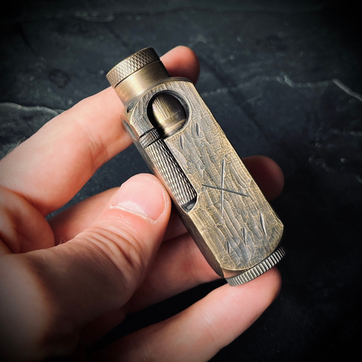 Battle Worn Handmade EDC Distressed Rustic Engraved Brass Vintage Trench Style Lighter