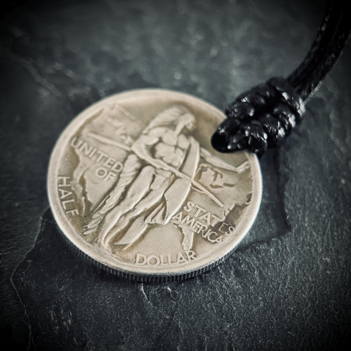 Ornate Rustic Silver Native Warrior Medallion Pendant with Black Adjustable Cord Necklace
