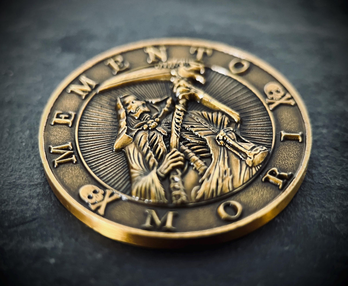 Lucky Ornate Carpe Diem Memento Mori Double Sided Skull Coin | Pocket Accessory | Anxiety Relief | Fidget | Everyday Carry | Stoic