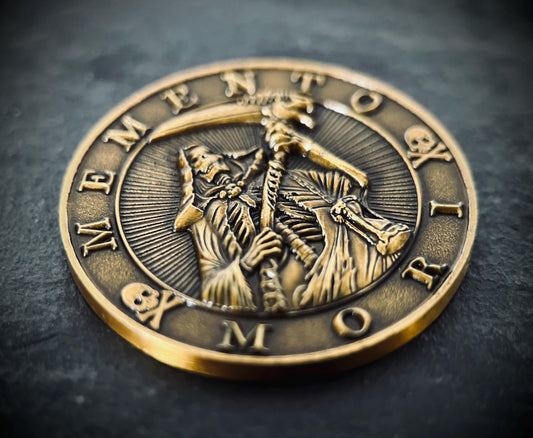 Lucky Ornate Carpe Diem Memento Mori Double Sided Skull Coin | Pocket Accessory | Anxiety Relief | Fidget | Everyday Carry | Stoic