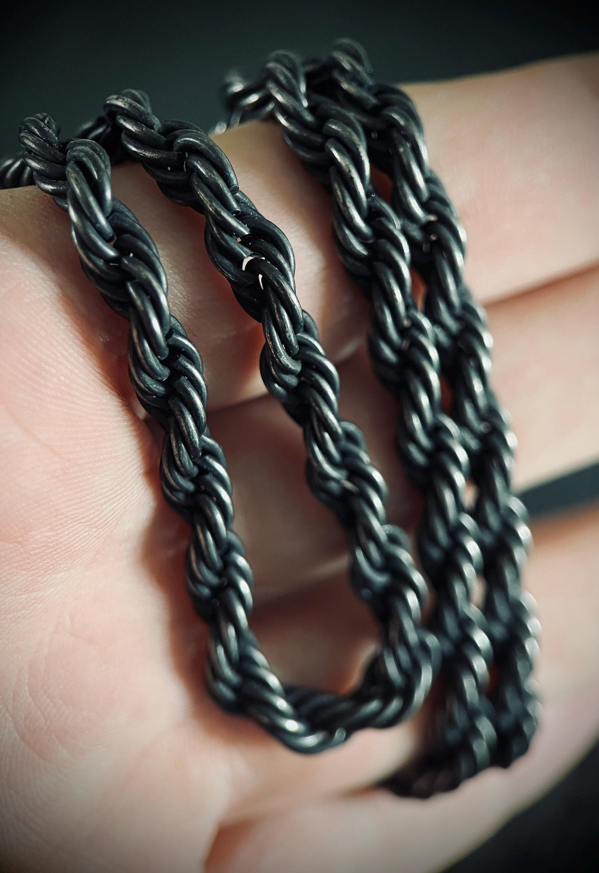 Rustic Chunky Heavy Oxidised Stainless Steel Twisted Rope Chain Necklace - Mens Minimalist Style - 24" Inches