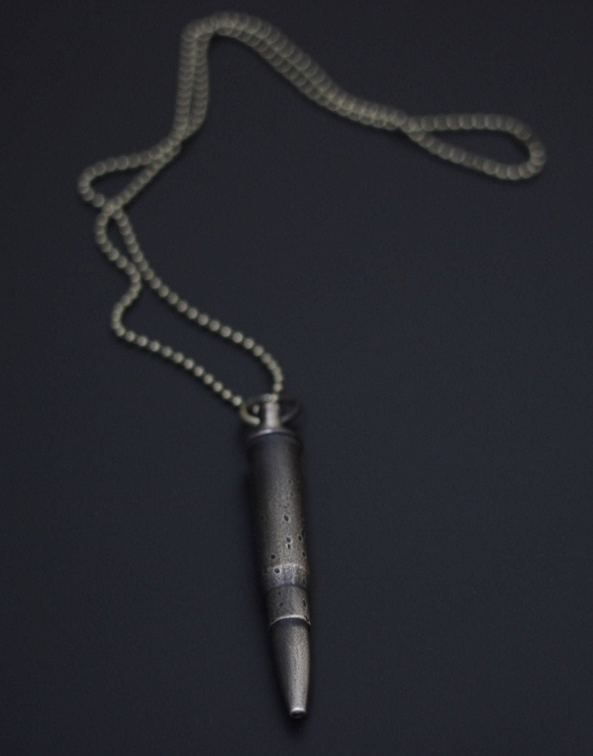 Bullet Pen Necklace - Battle Distressed Blackened Solid Brass Pendant with Matching Ball Chain / Writing / EDC / Tool