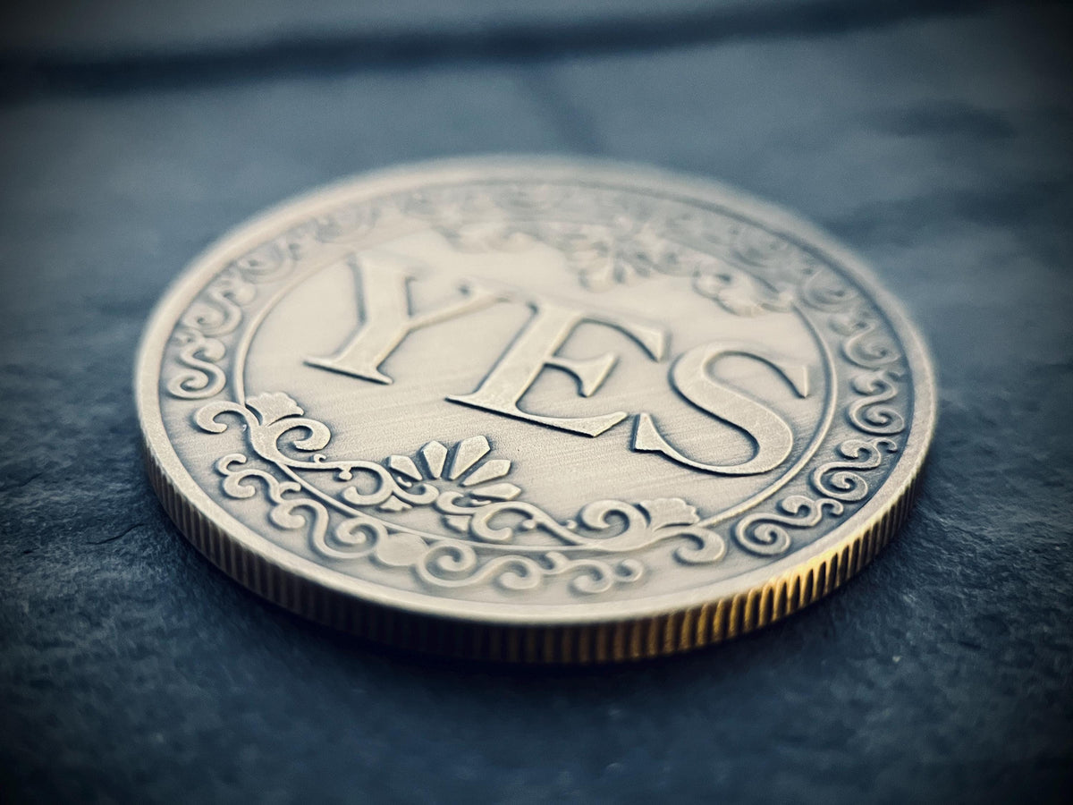 Ornate Brass Decision Coin: Lucky YES/NO Pocket Accessory